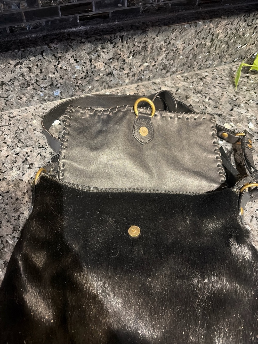 Cavalcanti Italy Leather Shoulder Strap Bag Crossbody Fur Hobo Black - Picture 5 of 12